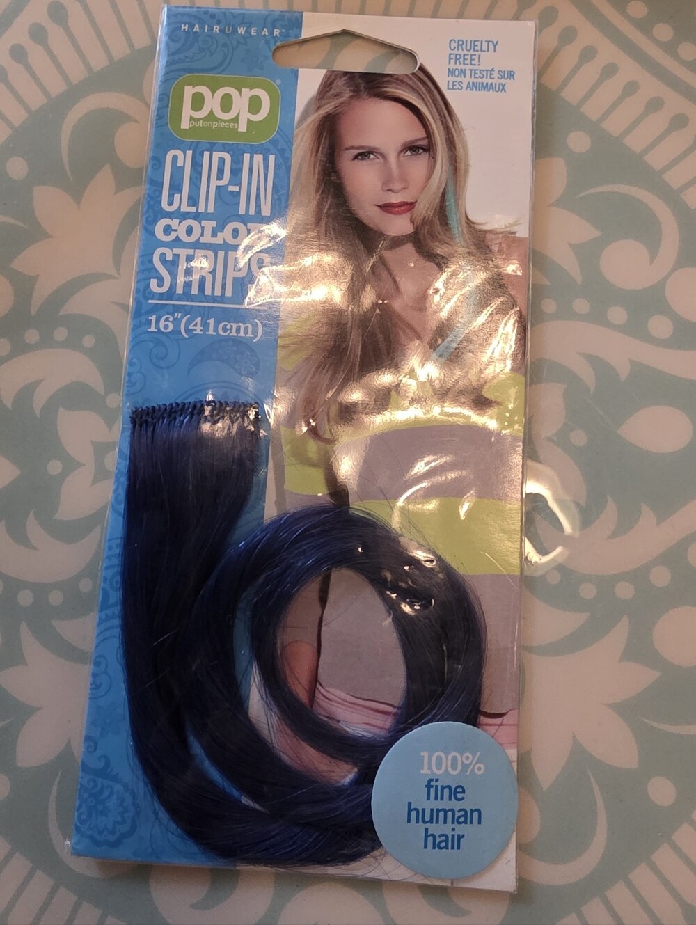 100% Human Hair Clip In Blue Extension Strips POP HairUWear 16 Inch NIB